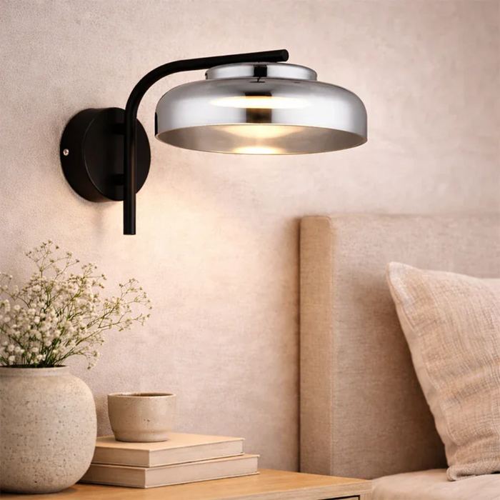 elevenpast Wall Light Volta Metal and Glass Wall Light - Smoke WB617 BLACK 6007226090314