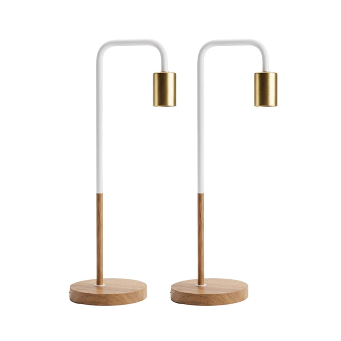 Gold Wood and White Minimalist Desk Lamps – Set of 2