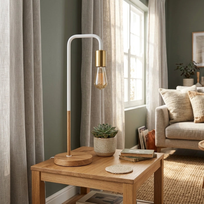 Gold Wood and White Minimalist Desk Lamps – Set of 2