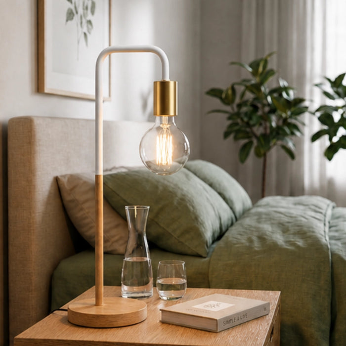 Gold Wood and White Minimalist Desk Lamps – Set of 2