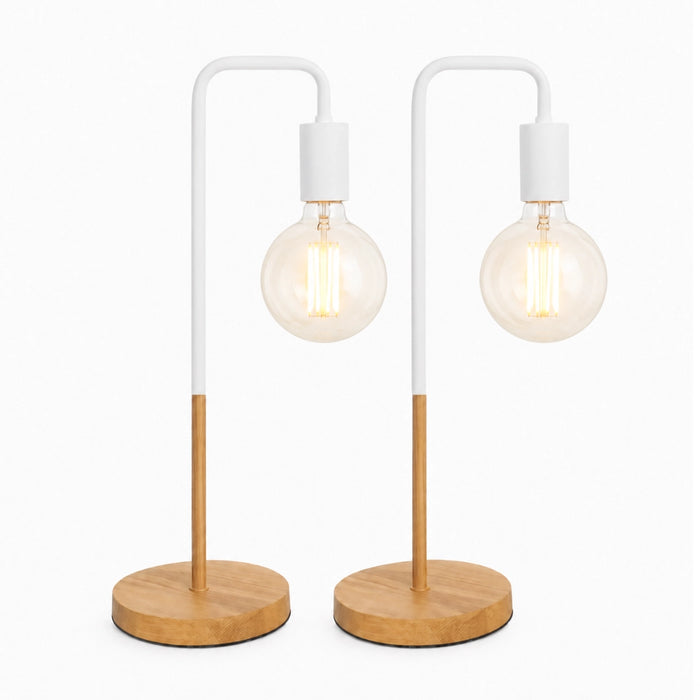 White and Wood Minimalist Desk Lamp – Set of 2