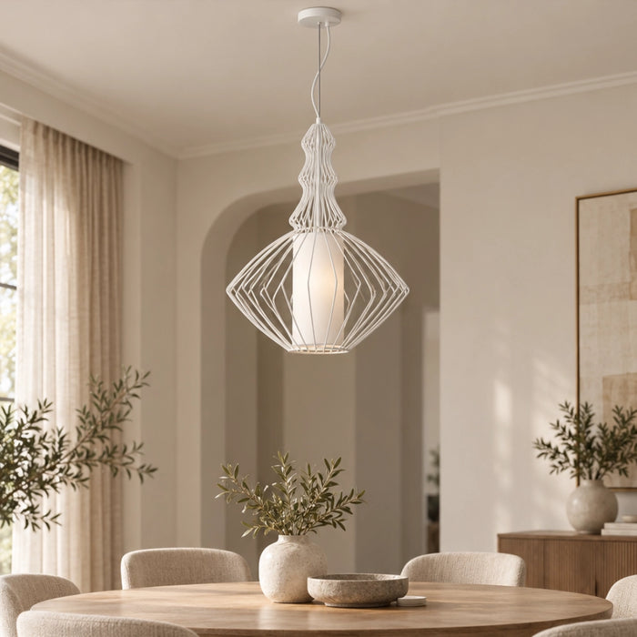 Wide Wire Metal Pendant – White