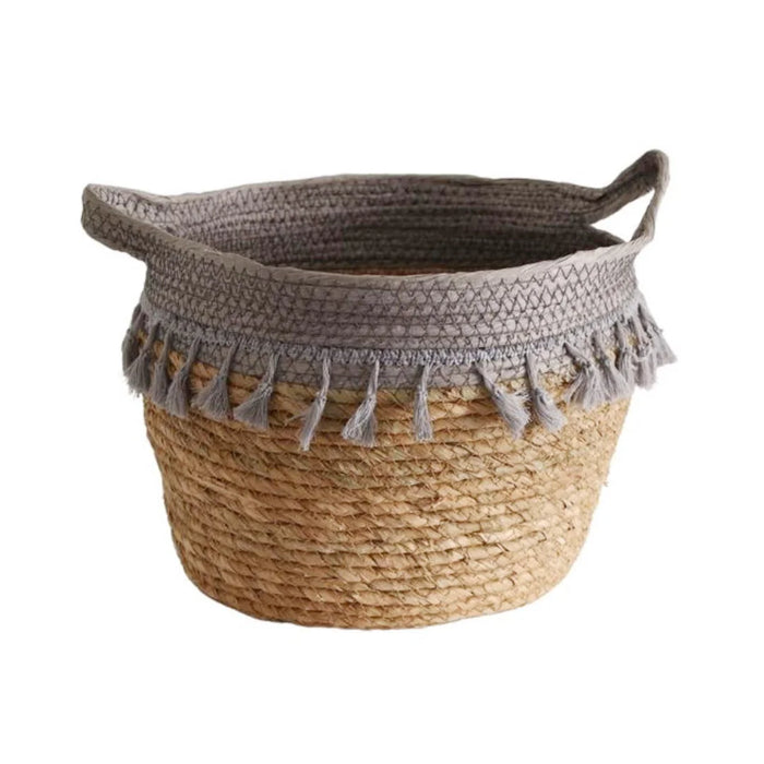 elevenpast woven basket set Set of 3 Weaved Baskets - Grey Top And Tassels YT202217