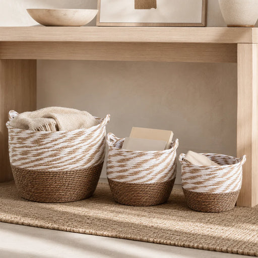 elevenpast woven basket set Weaved Baskets Set Of 3 - Brown And White Mix Top YT222017
