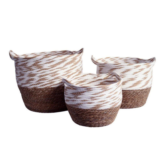 elevenpast woven basket set Weaved Baskets Set Of 3 - Brown And White Mix Top YT222017