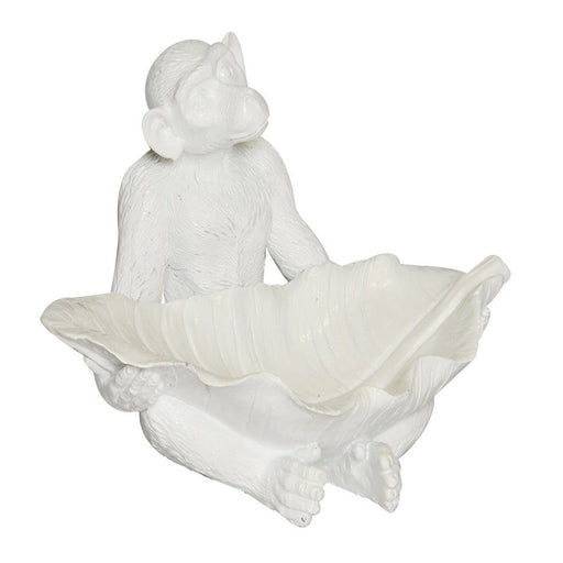 elevenpast White RESIN MONKEY WITH LEAF